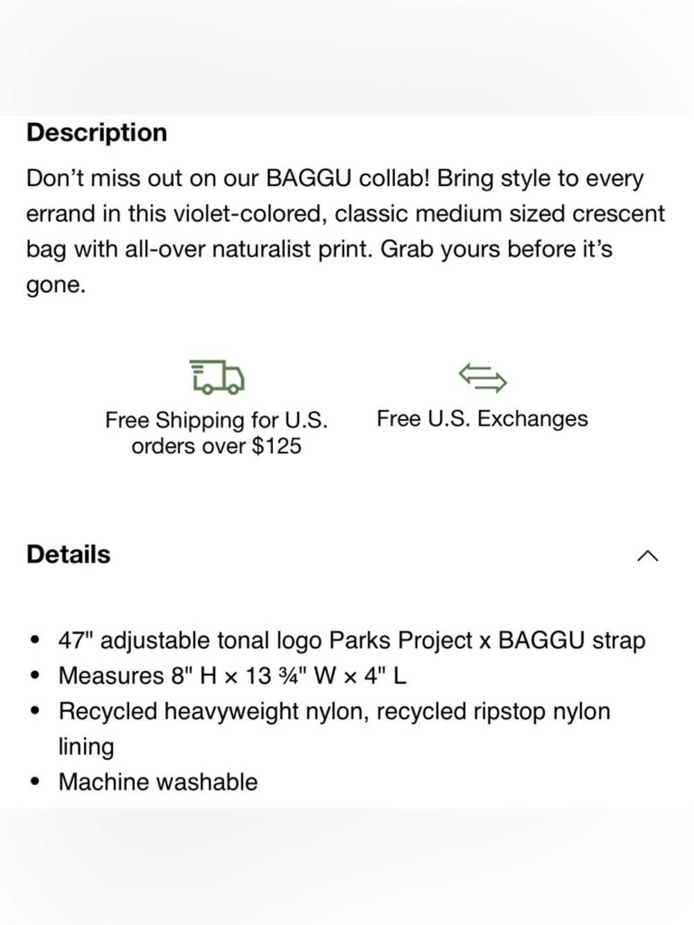 NWT BAGGU Parks Project Naturalist Club Medium Crescent Mustard - Picture 7 of 7